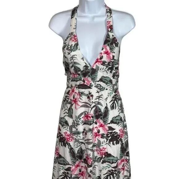 Sim & Sam Womens Pink/Gray/Green Tropical Smocked Lined V-Neck Maxi Dres… - Picture 3 of 14